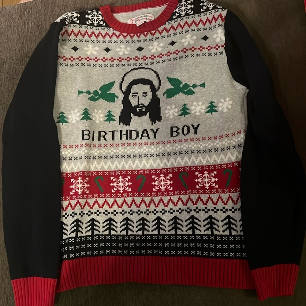 Ugly Christmas Sweater | Jesus Birthday Boy Funny Holiday Sweater